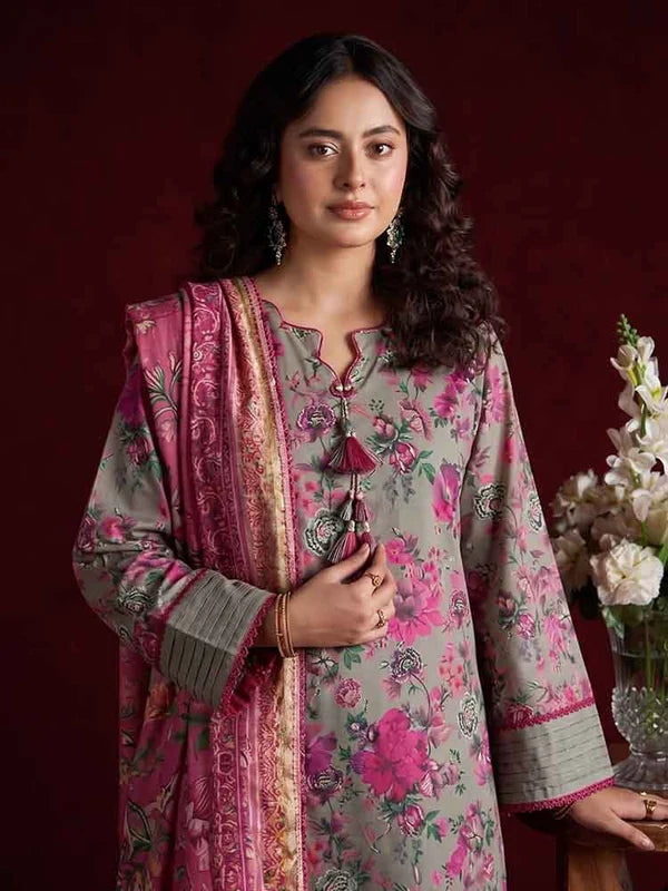 RHEA 3-Piece Unstitched Digital Printed Leather Linen Suit for Women
