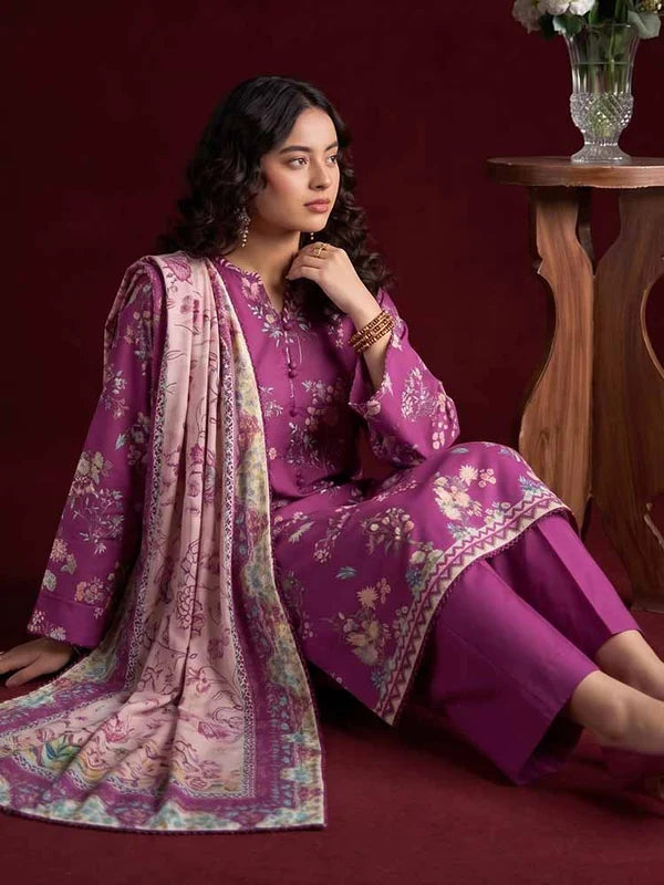 RHEA 3-Piece Unstitched Digital Printed Leather Linen Suit for Women