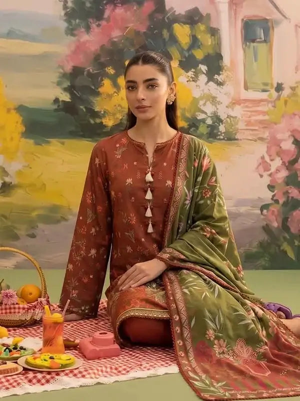 COZY BLOOMS 3-Piece Digital Printed Slub Khaddar Suit