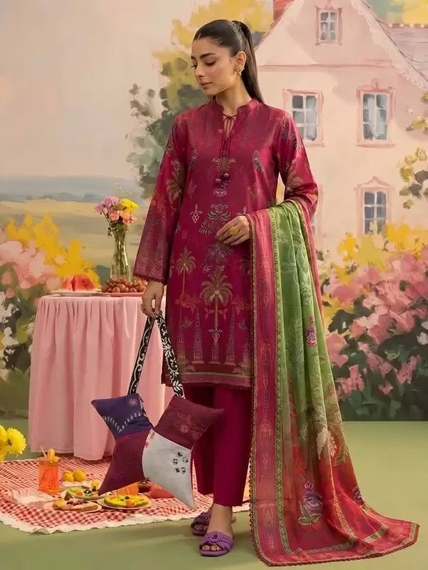 COZY BLOOMS 3-Piece Digital Printed Slub Khaddar Suit