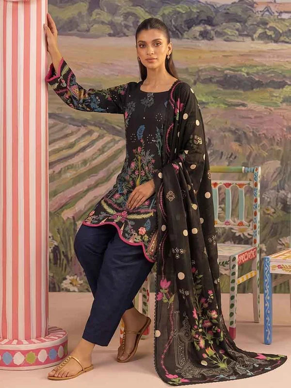 COZY BLOOMS 3-Piece Digital Printed Slub Khaddar Suit
