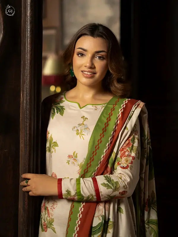 POPINN 3 Piece Unstitched Digital Printed Linen Bana Dora Suit