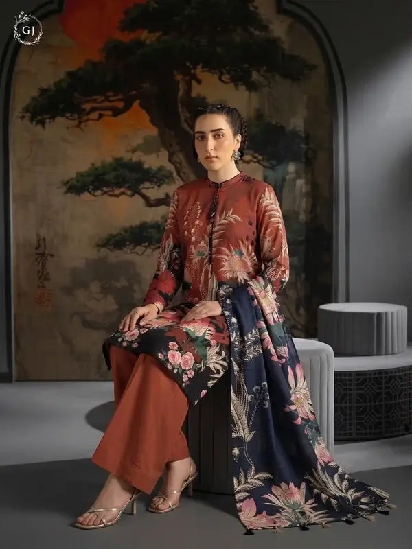 KISSA 3-Piece Unstitched Digital Printed Linen Suit | Fall-Winter Collection