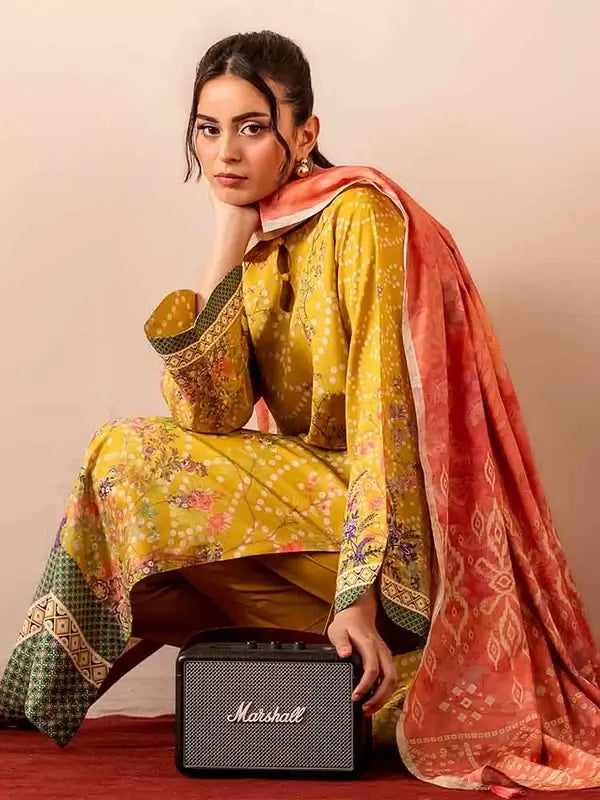 GEET 3-Piece Unstitched Digital Printed Linen Suit for Women