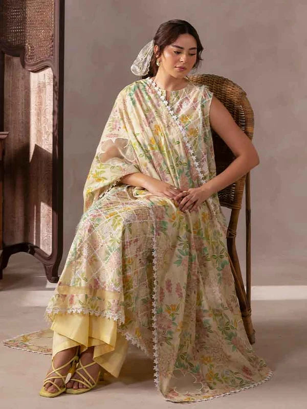 FLORE 3 Piece Unstitched Embroidered Lawn Suit | Digital Printed Lawn