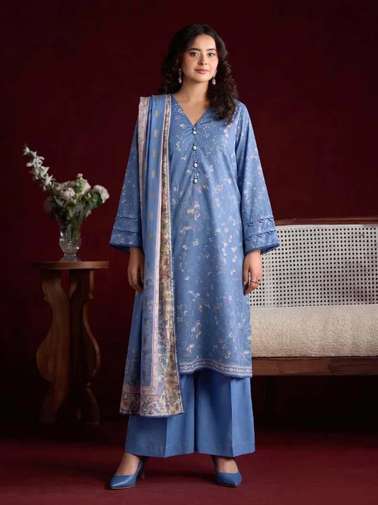 RHEA 3-Piece Unstitched Digital Printed Leather Linen Suit for Women