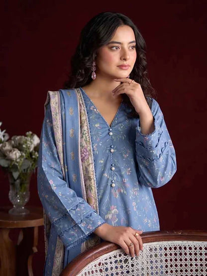 RHEA 3-Piece Unstitched Digital Printed Leather Linen Suit for Women