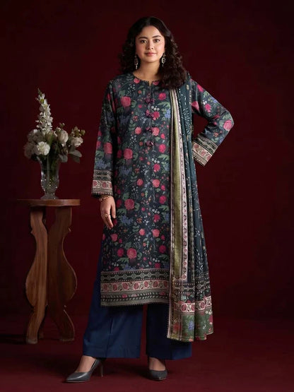 RHEA 3-Piece Unstitched Digital Printed Leather Linen Suit for Women