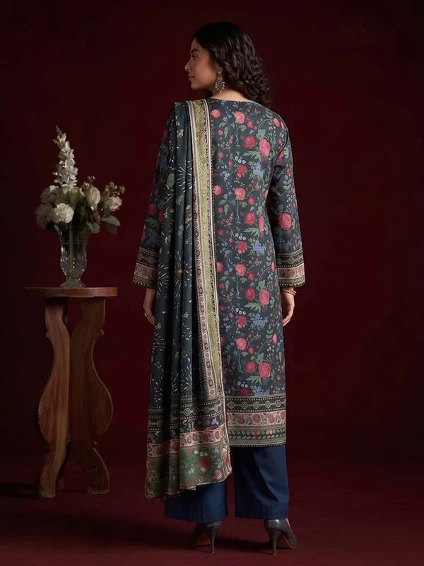 RHEA 3-Piece Unstitched Digital Printed Leather Linen Suit for Women