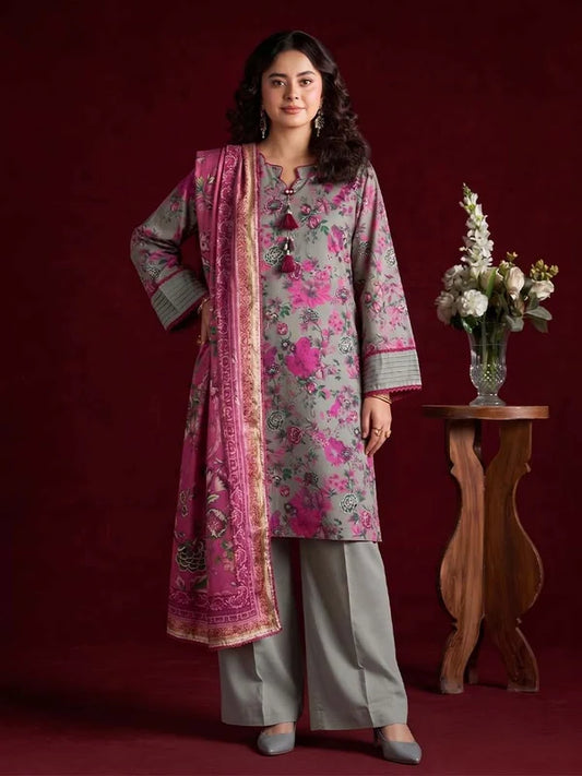 RHEA 3-Piece Unstitched Digital Printed Leather Linen Suit for Women