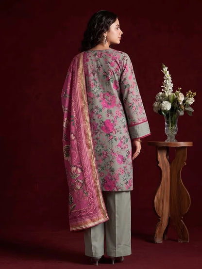 RHEA 3-Piece Unstitched Digital Printed Leather Linen Suit for Women