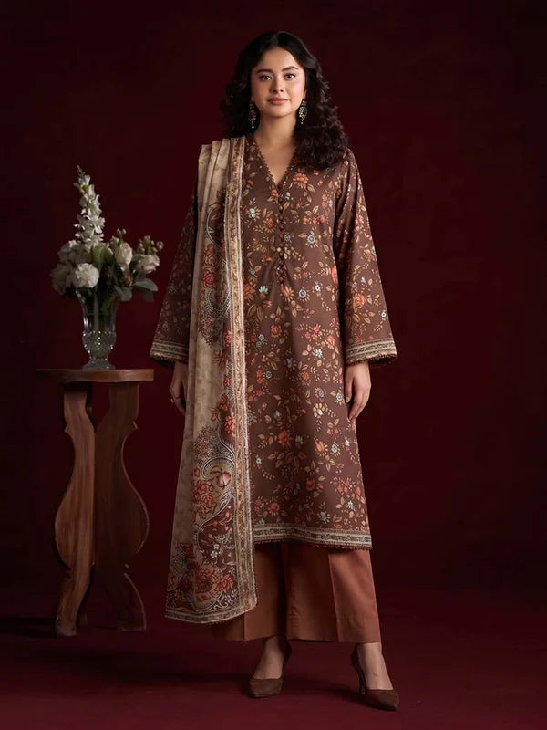 RHEA 3-Piece Unstitched Digital Printed Leather Linen Suit for Women