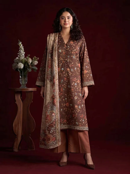 RHEA 3-Piece Unstitched Digital Printed Leather Linen Suit for Women