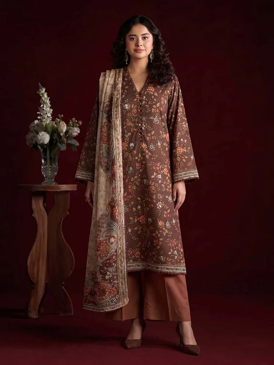 RHEA 3-Piece Unstitched Digital Printed Leather Linen Suit for Women