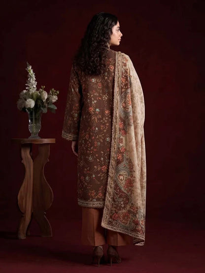 RHEA 3-Piece Unstitched Digital Printed Leather Linen Suit for Women