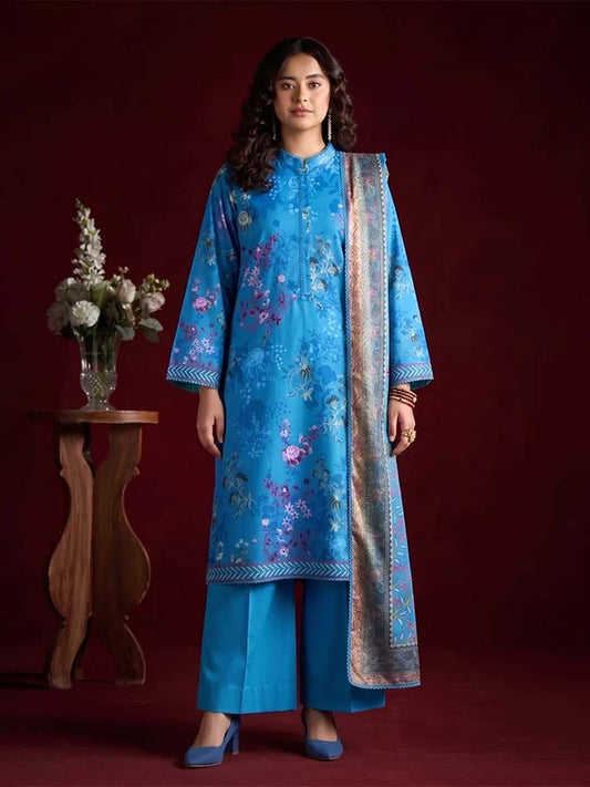 RHEA 3-Piece Unstitched Digital Printed Leather Linen Suit for Women