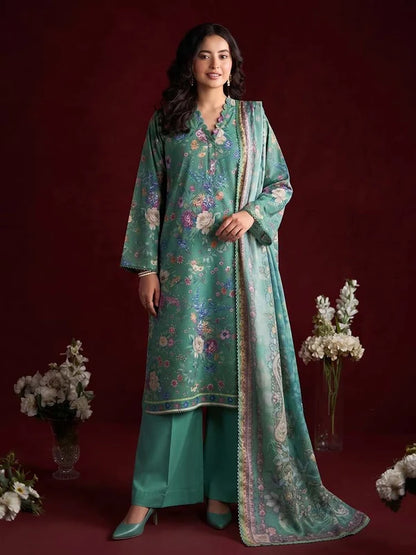 RHEA 3-Piece Unstitched Digital Printed Leather Linen Suit for Women