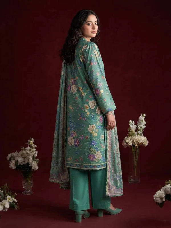 RHEA 3-Piece Unstitched Digital Printed Leather Linen Suit for Women