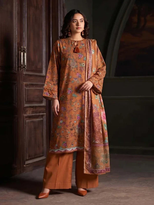 RHEA 3-Piece Unstitched Digital Printed Leather Linen Suit for Women