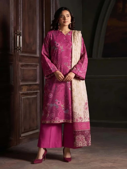 RHEA 3-Piece Unstitched Digital Printed Leather Linen Suit for Women