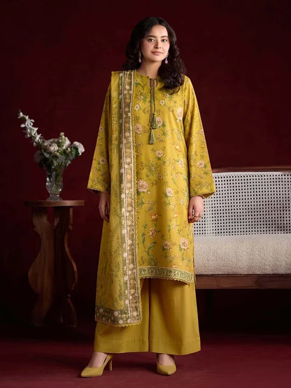 RHEA 3-Piece Unstitched Digital Printed Leather Linen Suit for Women
