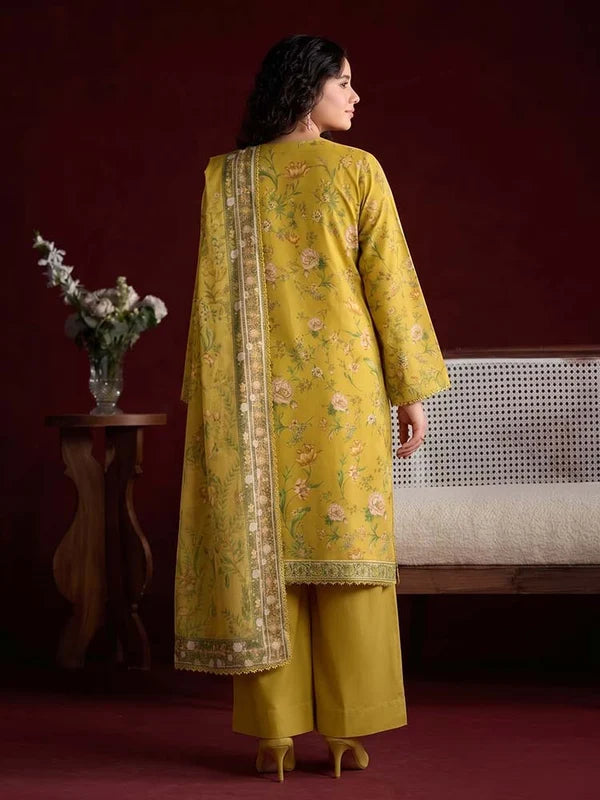 RHEA 3-Piece Unstitched Digital Printed Leather Linen Suit for Women