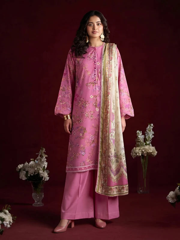 RHEA 3-Piece Unstitched Digital Printed Leather Linen Suit for Women