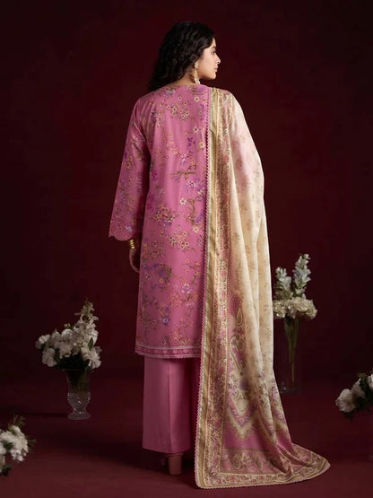 RHEA 3-Piece Unstitched Digital Printed Leather Linen Suit for Women