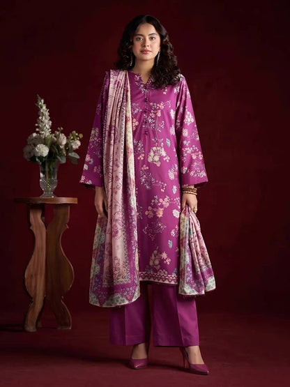 RHEA 3-Piece Unstitched Digital Printed Leather Linen Suit for Women