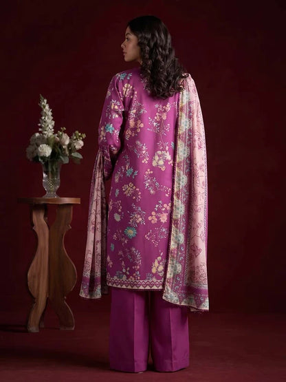 RHEA 3-Piece Unstitched Digital Printed Leather Linen Suit for Women