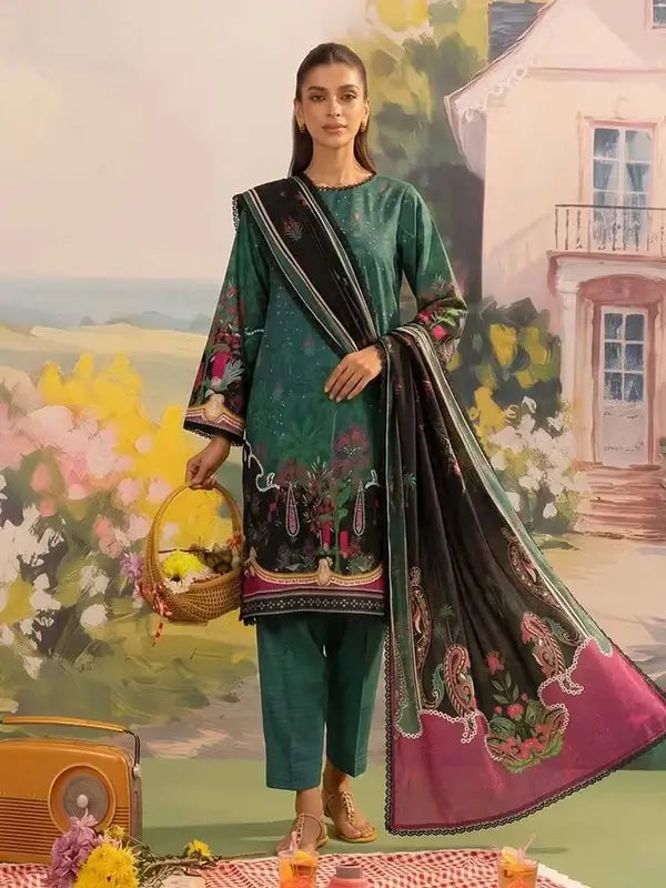 COZY BLOOMS 3-Piece Digital Printed Slub Khaddar Suit