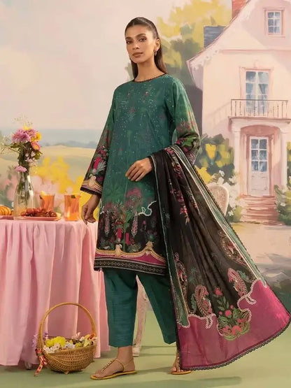 COZY BLOOMS 3-Piece Digital Printed Slub Khaddar Suit