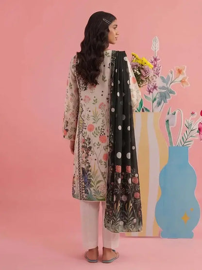 COZY BLOOMS 3-Piece Digital Printed Slub Khaddar Suit