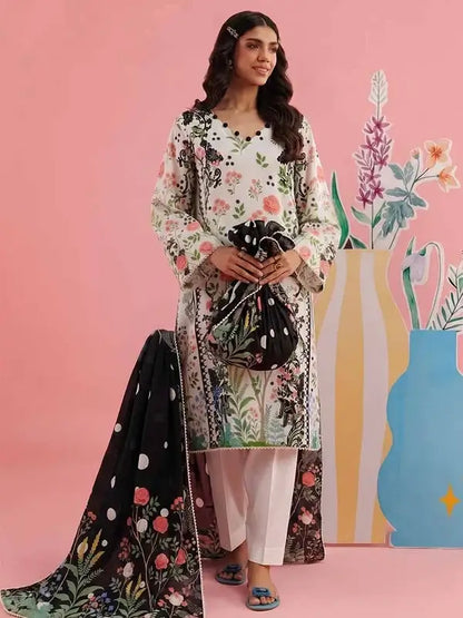 COZY BLOOMS 3-Piece Digital Printed Slub Khaddar Suit