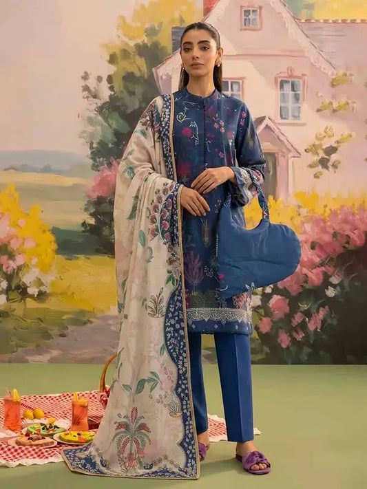 COZY BLOOMS 3-Piece Digital Printed Slub Khaddar Suit