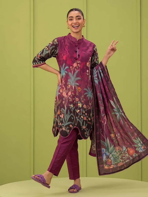 COZY BLOOMS 3-Piece Digital Printed Slub Khaddar Suit