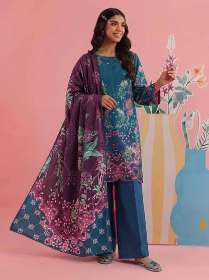 COZY BLOOMS 3-Piece Digital Printed Slub Khaddar Suit