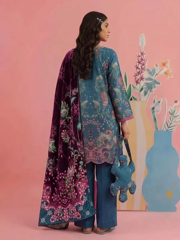 COZY BLOOMS 3-Piece Digital Printed Slub Khaddar Suit