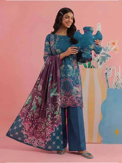 COZY BLOOMS 3-Piece Digital Printed Slub Khaddar Suit
