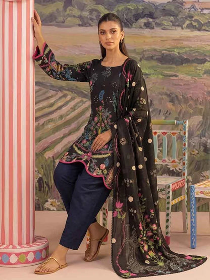 COZY BLOOMS 3-Piece Digital Printed Slub Khaddar Suit
