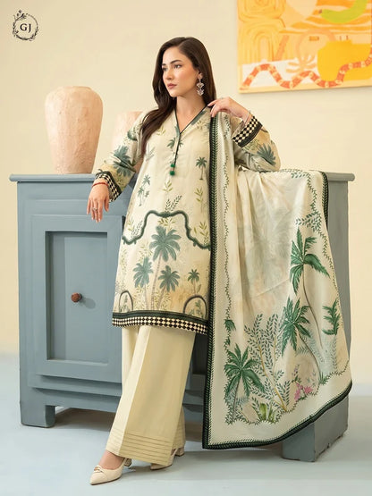 POPINN Digital Printed Khaddar 3-Piece Unstitched Suit