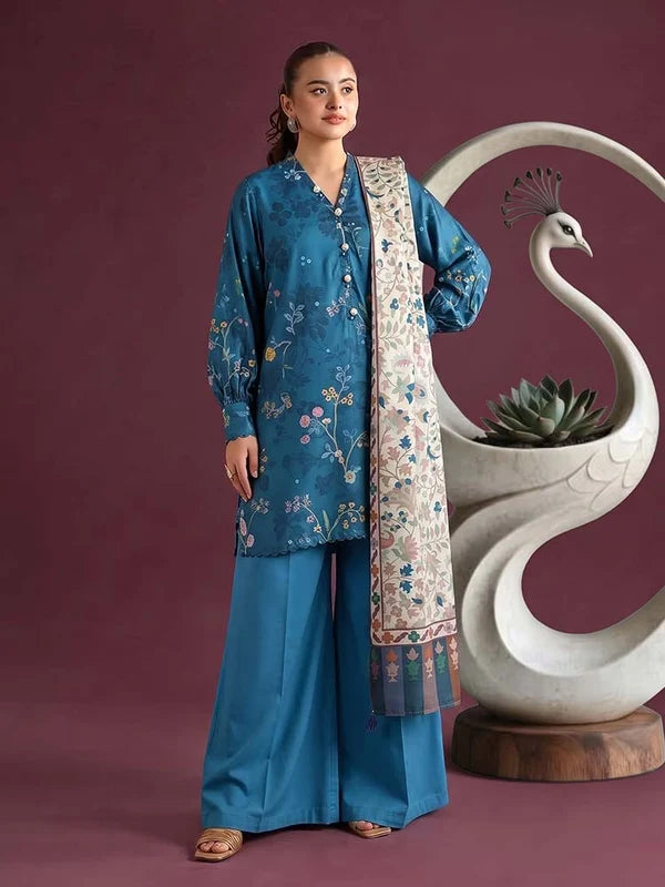 NAFASAT 3-Piece Unstitched Digital Printed Premium Staple Cotrise Suit