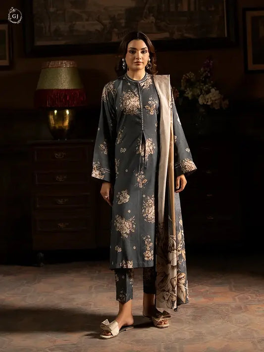 POPINN 3 Piece Unstitched Digital Printed Linen Bana Dora Suit
