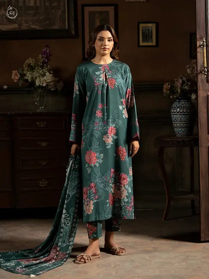 POPINN 3 Piece Unstitched Digital Printed Linen Bana Dora Suit