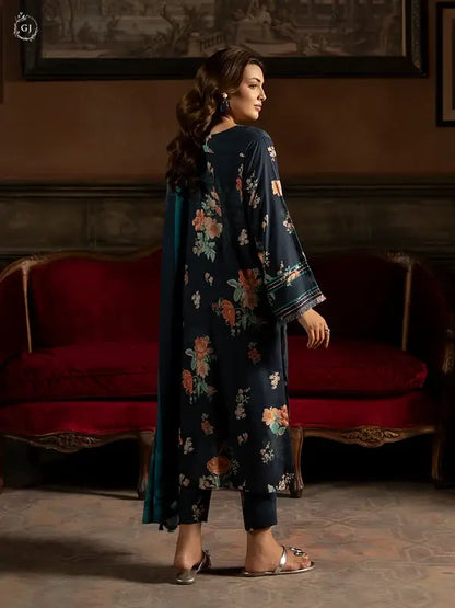 POPINN 3 Piece Unstitched Digital Printed Linen Bana Dora Suit