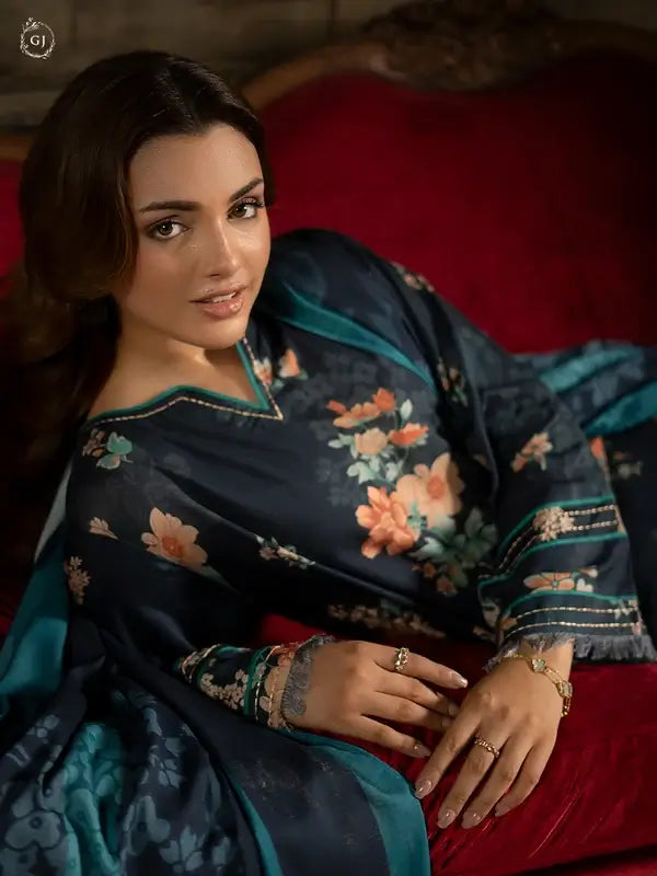 POPINN 3 Piece Unstitched Digital Printed Linen Bana Dora Suit