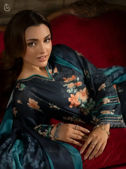 POPINN 3 Piece Unstitched Digital Printed Linen Bana Dora Suit