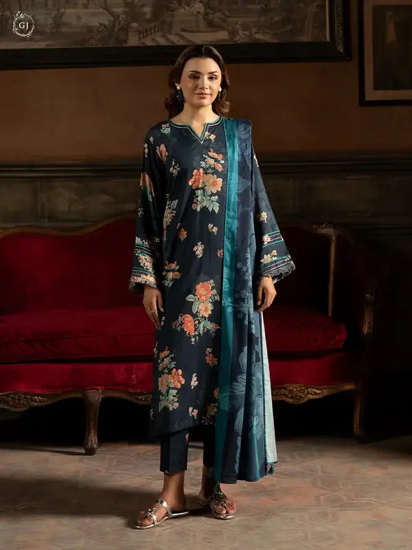 POPINN 3 Piece Unstitched Digital Printed Linen Bana Dora Suit