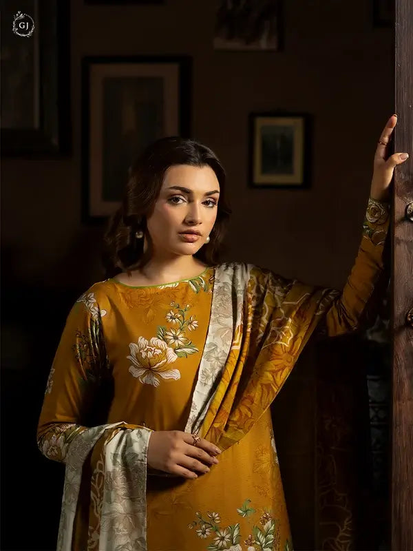 POPINN 3 Piece Unstitched Digital Printed Linen Bana Dora Suit