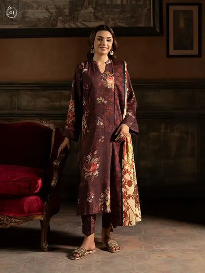 POPINN 3 Piece Unstitched Digital Printed Linen Bana Dora Suit